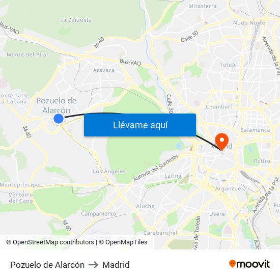 Pozuelo de Alarcón to Madrid map