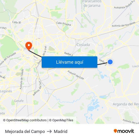 Mejorada del Campo to Madrid map