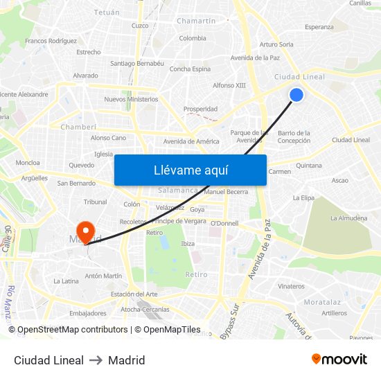 Ciudad Lineal to Madrid map