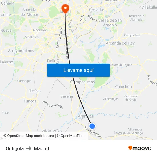 Ontígola to Madrid map