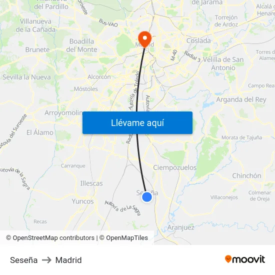 Seseña to Madrid map