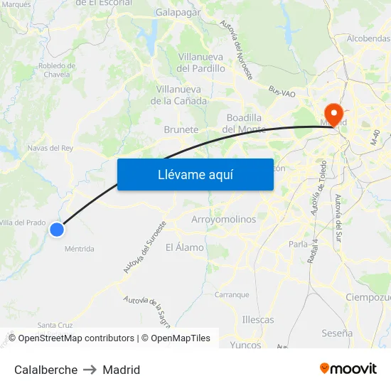 Calalberche to Madrid map