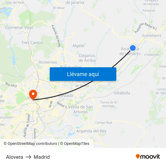 Alovera to Madrid map