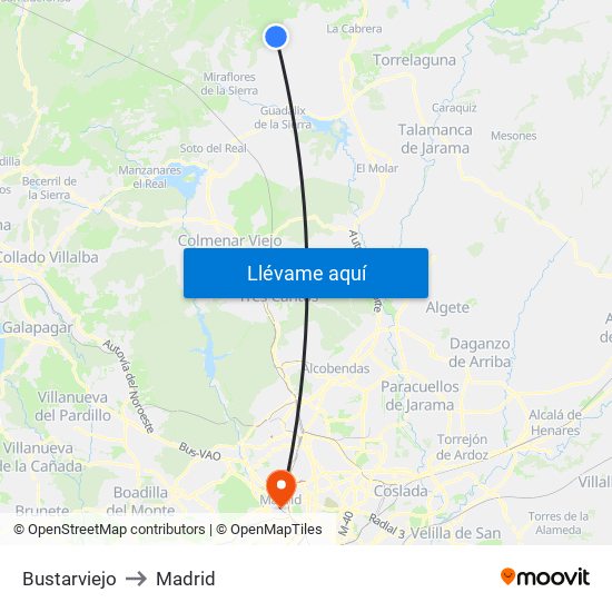 Bustarviejo to Madrid map