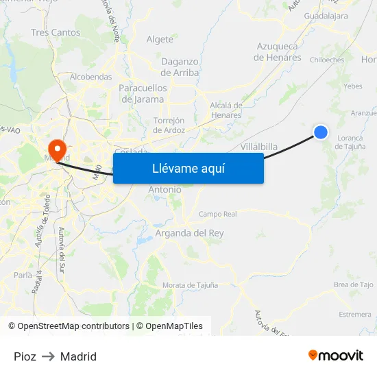 Pioz to Madrid map