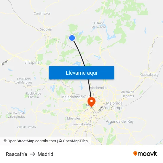 Rascafría to Madrid map