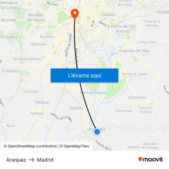 Aranjuez to Madrid map