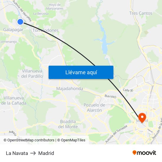 La Navata to Madrid map