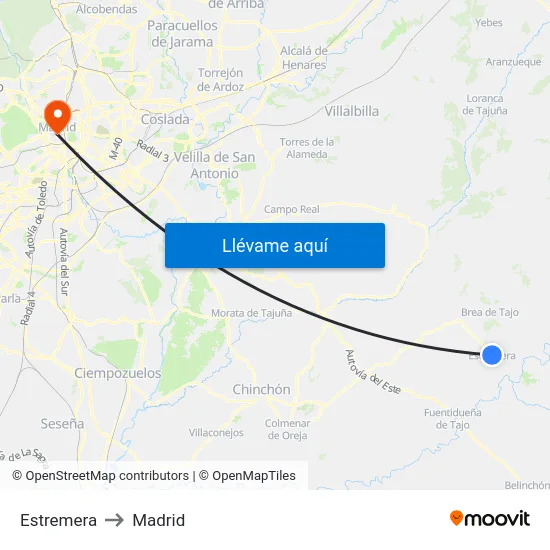 Estremera to Madrid map