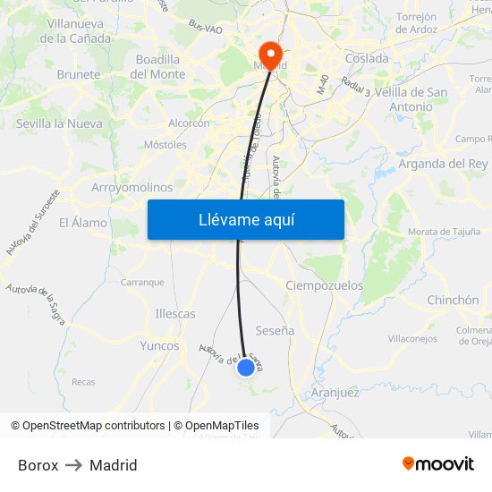 Borox to Madrid map