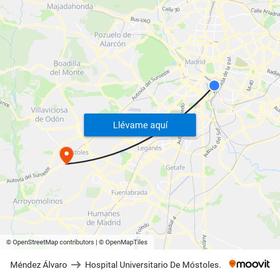 Méndez Álvaro to Hospital Universitario De Móstoles. map