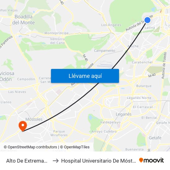 Alto De Extremadura to Hospital Universitario De Móstoles. map