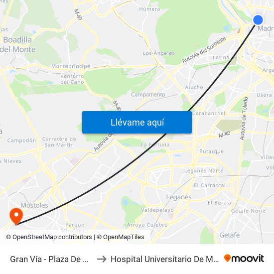 Gran Vía - Plaza De España to Hospital Universitario De Móstoles. map