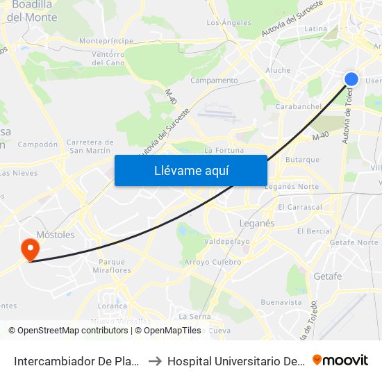 Intercambiador De Plaza Elíptica to Hospital Universitario De Móstoles. map