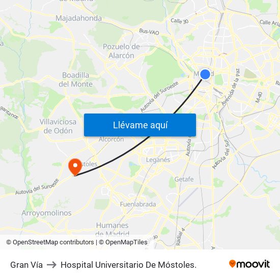 Gran Vía to Hospital Universitario De Móstoles. map