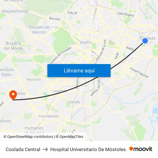Coslada Central to Hospital Universitario De Móstoles. map
