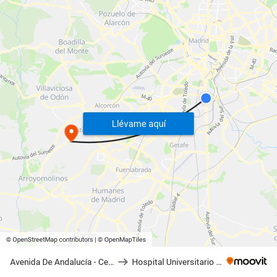 Avenida De Andalucía - Centro Comercial to Hospital Universitario De Móstoles. map