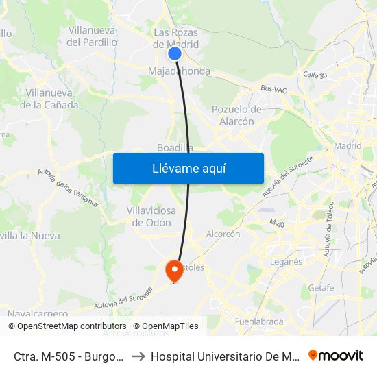 Ctra. M-505 - Burgocentro to Hospital Universitario De Móstoles. map