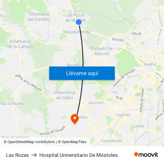 Las Rozas to Hospital Universitario De Móstoles. map