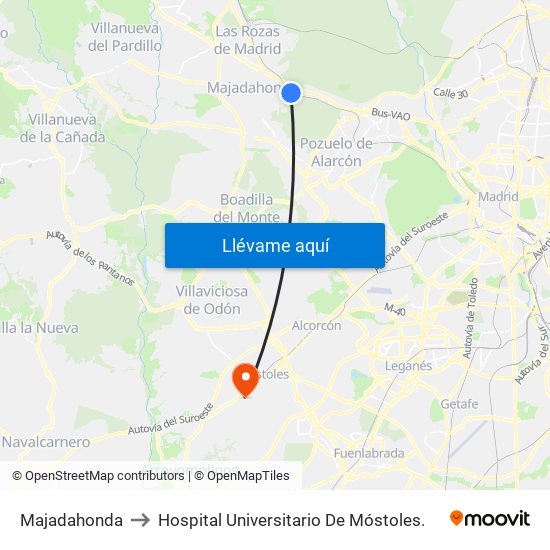 Majadahonda to Hospital Universitario De Móstoles. map