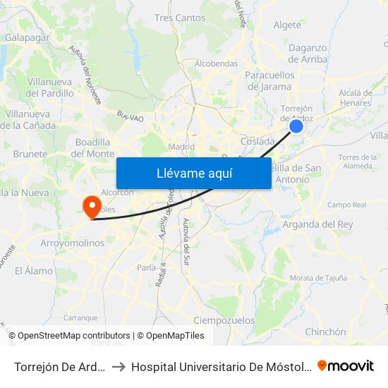 Torrejón De Ardoz to Hospital Universitario De Móstoles. map