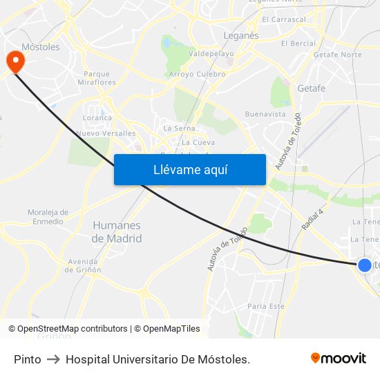 Pinto to Hospital Universitario De Móstoles. map