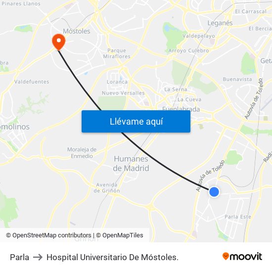 Parla to Hospital Universitario De Móstoles. map