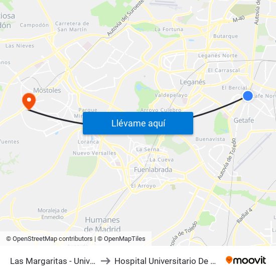 Las Margaritas - Universidad to Hospital Universitario De Móstoles. map