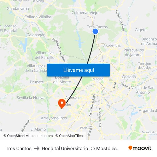 Tres Cantos to Hospital Universitario De Móstoles. map