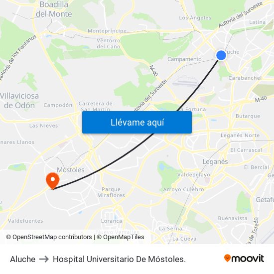 Aluche to Hospital Universitario De Móstoles. map