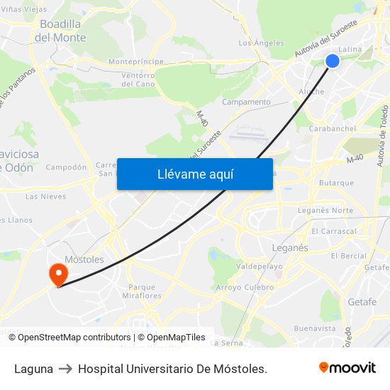 Laguna to Hospital Universitario De Móstoles. map
