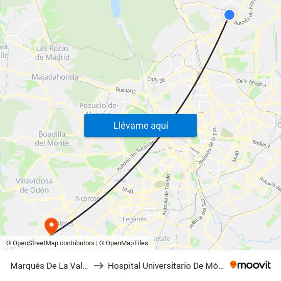 Marqués De La Valdavia to Hospital Universitario De Móstoles. map