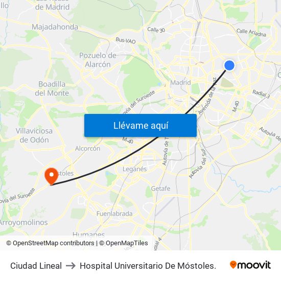 Ciudad Lineal to Hospital Universitario De Móstoles. map