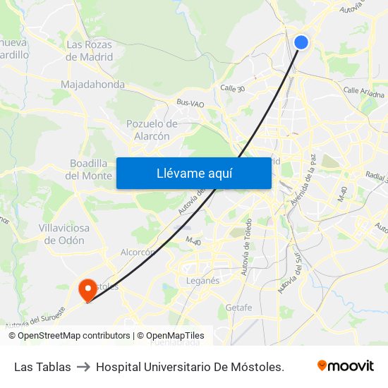 Las Tablas to Hospital Universitario De Móstoles. map