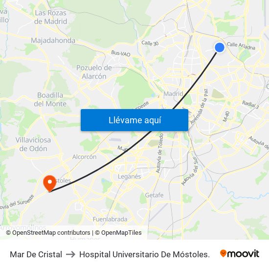 Mar De Cristal to Hospital Universitario De Móstoles. map