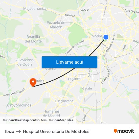 Ibiza to Hospital Universitario De Móstoles. map