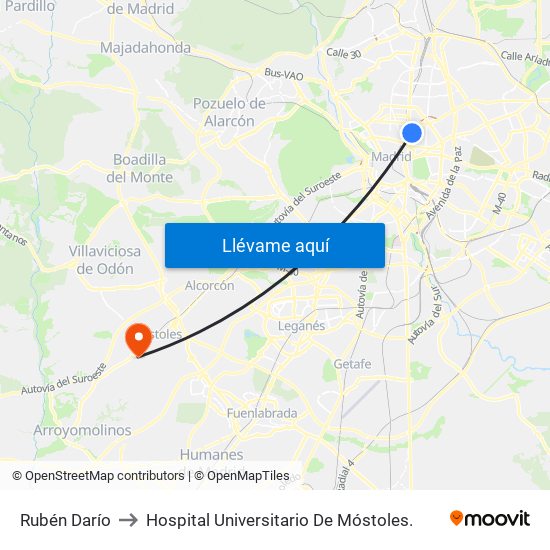 Rubén Darío to Hospital Universitario De Móstoles. map