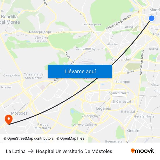 La Latina to Hospital Universitario De Móstoles. map