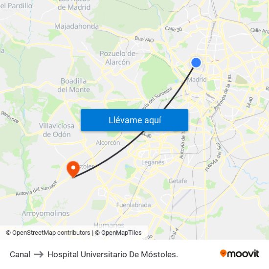 Canal to Hospital Universitario De Móstoles. map