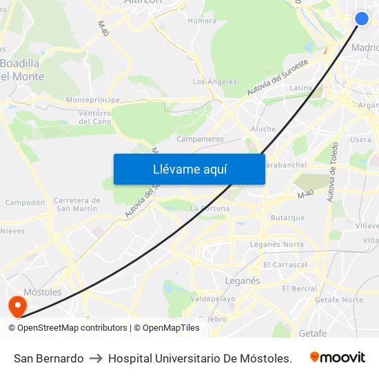 San Bernardo to Hospital Universitario De Móstoles. map