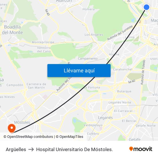 Argüelles to Hospital Universitario De Móstoles. map