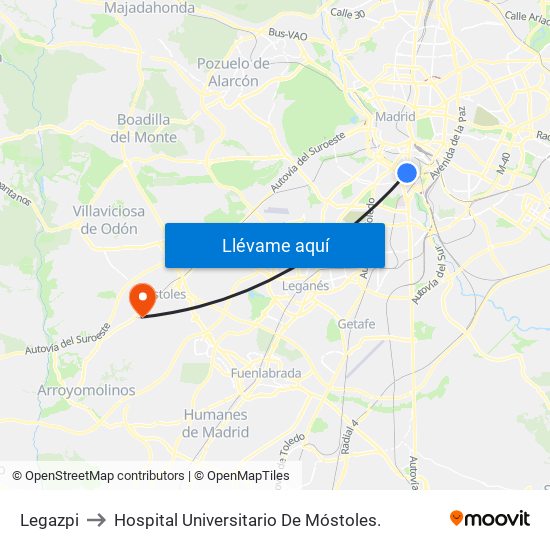 Legazpi to Hospital Universitario De Móstoles. map