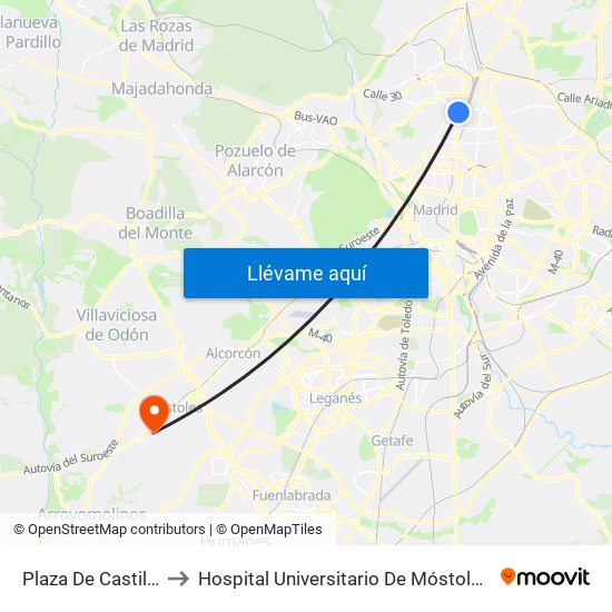 Plaza De Castilla to Hospital Universitario De Móstoles. map