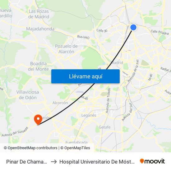 Pinar De Chamartín to Hospital Universitario De Móstoles. map
