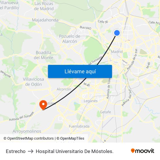 Estrecho to Hospital Universitario De Móstoles. map