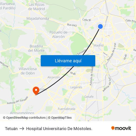 Tetuán to Hospital Universitario De Móstoles. map