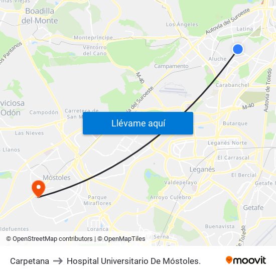 Carpetana to Hospital Universitario De Móstoles. map