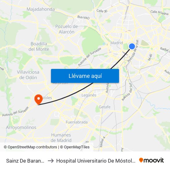 Sainz De Baranda to Hospital Universitario De Móstoles. map