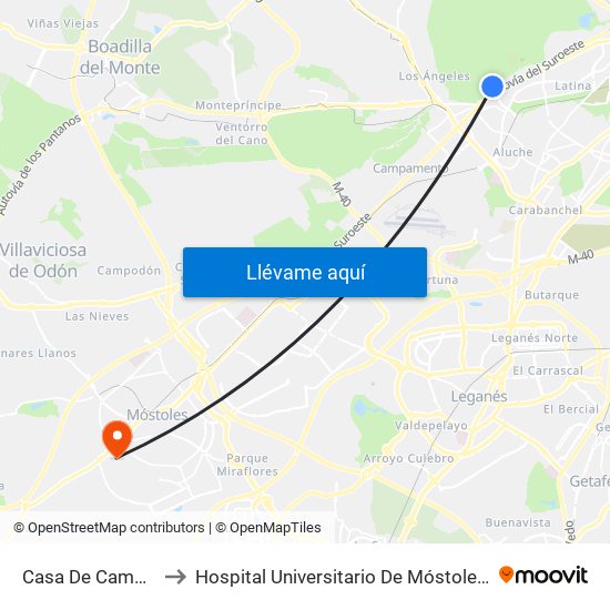 Casa De Campo to Hospital Universitario De Móstoles. map