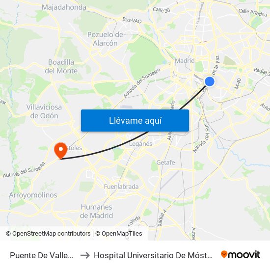 Puente De Vallecas to Hospital Universitario De Móstoles. map
